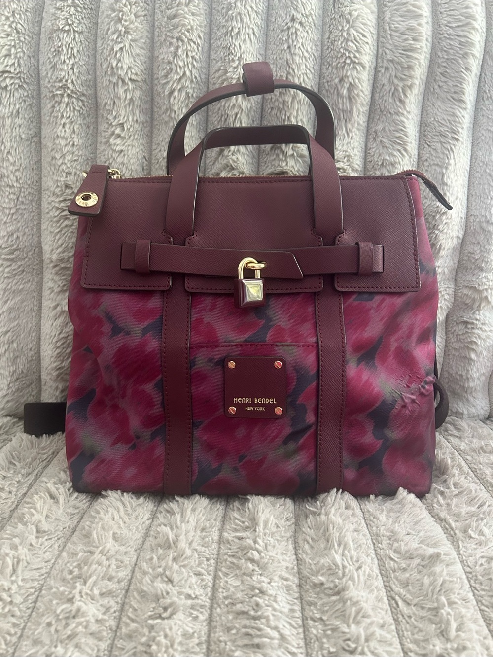 Henri Bendel Jetsetter Mini Burgundy Floral Convertible Backpack